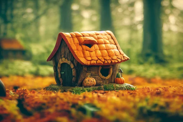 Fairy Pumpkin House Woods Halloween Card — Stock Photo, Image