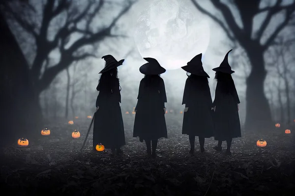 Ведьмы Лесу Ночью Хэллоуин Карты — стоковое фото