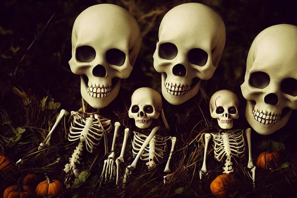 Enge Skeletten Nachts Halloween Kaart — Stockfoto