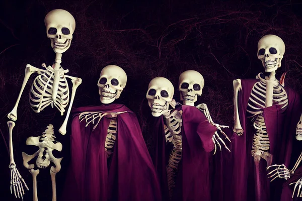 Esqueletos Assustadores Noite Cartão Halloween — Fotografia de Stock