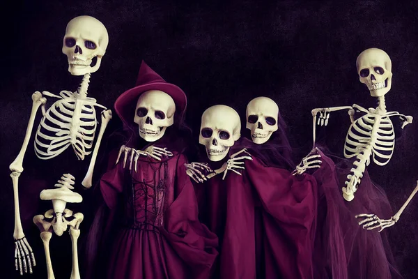 Enge Skeletten Nachts Halloween Kaart — Stockfoto