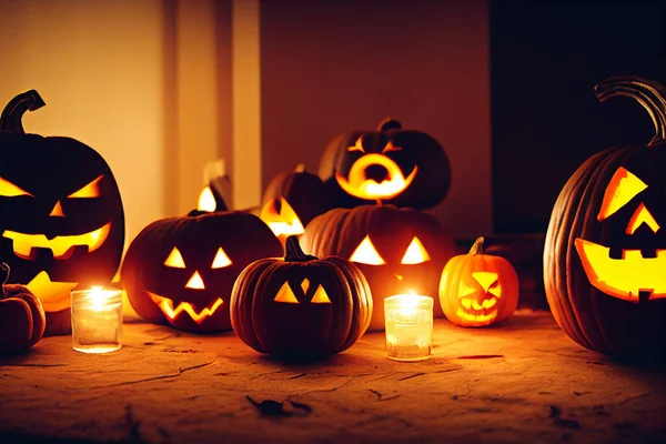 Carved Pumpkins Jack Lanterns Night Halloween — Stock Photo, Image