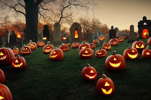 Geschnitzte Kürbisse Oder Jack Laternen Halloween — Stockfoto