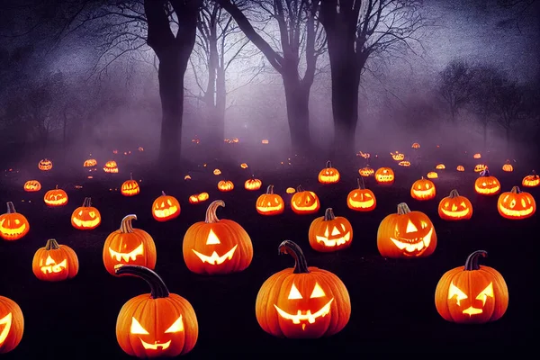 Faragott Tök Vagy Töklámpás Éjszaka Halloween — Stock Fotó