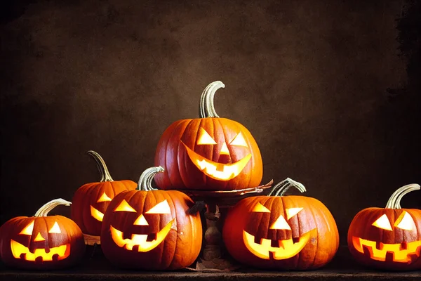 Carved Pumpkins Jack Lanterns Night Halloween — Stock Photo, Image