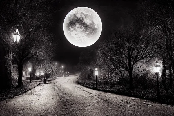 Туманная Улица Ночь Хэллоуин — стоковое фото