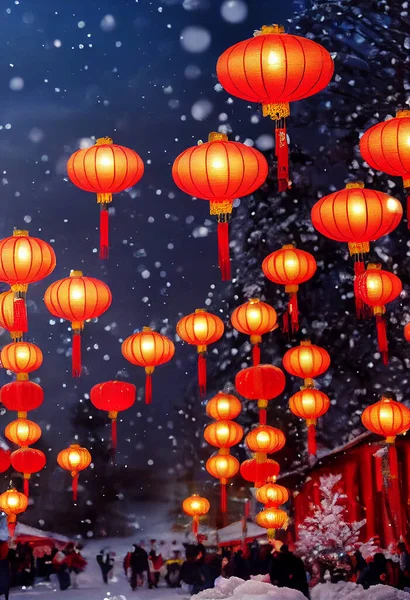 Chinese New Year Card Lanterns — Stock Photo, Image