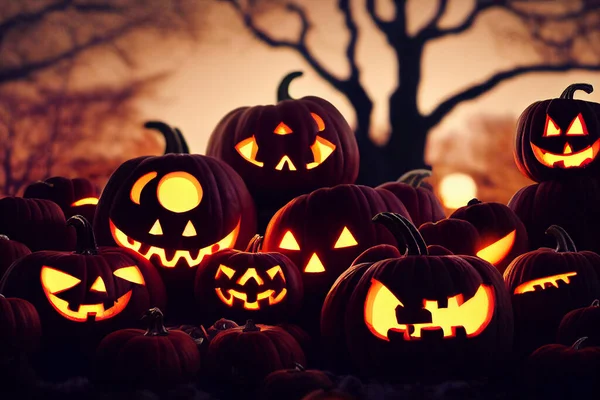 Calabazas Talladas Para Tarjeta Halloween —  Fotos de Stock