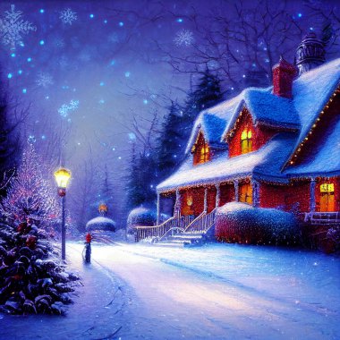 Peri masalı Noel kartı Kentte kış