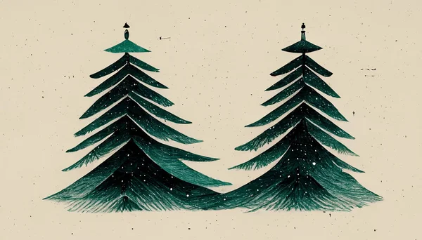 Abstract Minimalist Hand Drawn Christmas Trees — Stock Photo, Image