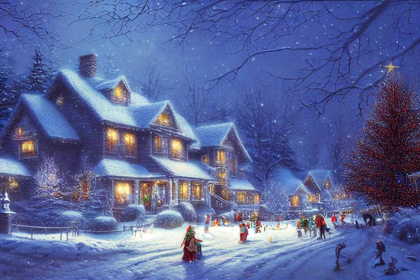 Fairy Tale Christmas Card Winter City — Stock Photo, Image