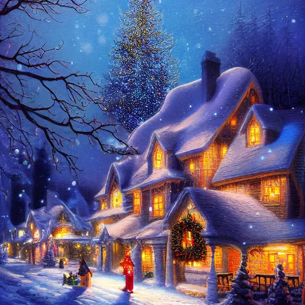 Fairy Tale Christmas Card Winter City — Stock Photo, Image