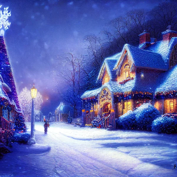 Sprookjesachtige Kerstkaart Winter Stad — Stockfoto