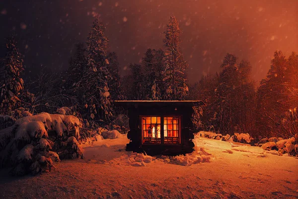 cozy rustic winter cabin interior 3d illustration
