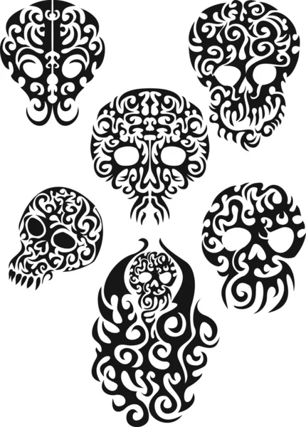 Tribal skull tattoos vector set — Stock Vector