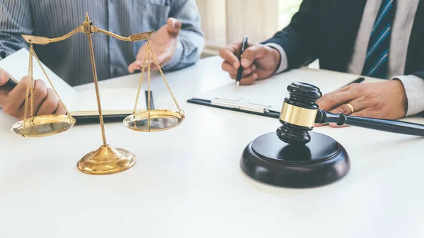 Judge Gavel Justice Lawyers Having Team Meeting Law Firm Background — Stock Photo, Image