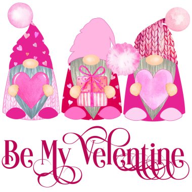 Cüce Sevgililer Günü illüstrasyonu. Çocuk baskısı Sevgilim ol