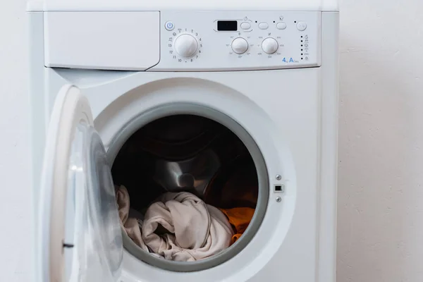 Laundry Open Washing Machine White Wall — Stock Photo, Image