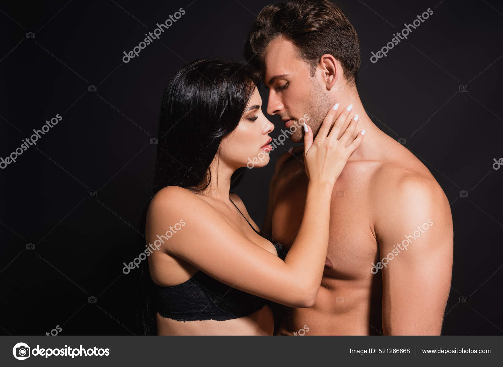 Young Passionate Woman Seducing Sexy Shirtless Man Isolated Black Stock Photo by ©IgorVetushko 521266668