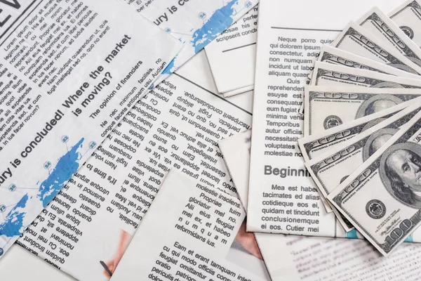 Top View Dollar Banknotes Newspapers — Stock Photo, Image