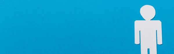 Vista Superior Del Papel Blanco Corte Humano Aislado Azul Bandera — Foto de Stock