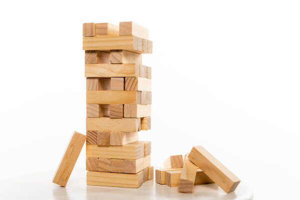 blocks wood tower game on white background 