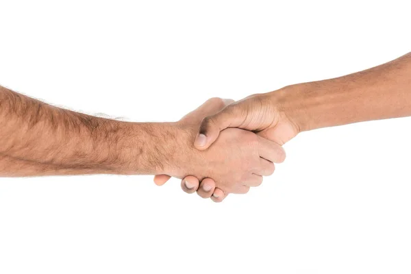 Cropped View Interracial Men Shaking Hands Isolated White — Stock Photo, Image