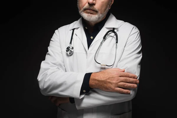 Partial View Bearded Doctor Stethoscope Neck Standing Crossed Arms Isolated — Foto de Stock