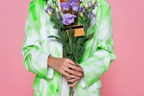 Vista Recortada Mujer Joven Blazer Tinte Corbata Con Flores Color — Foto de Stock