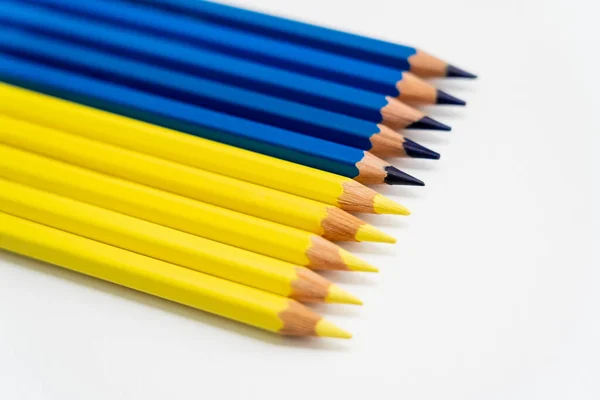 Close View Yellow Blue Color Pencils White Background — Stock Photo, Image
