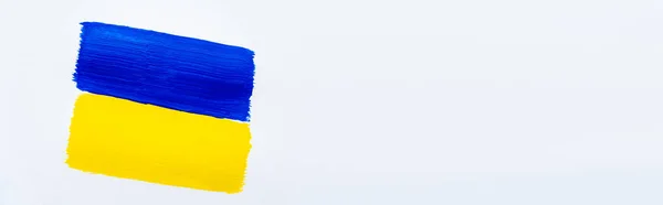 Vista Superior Bandeira Ucraniana Azul Amarela Pintada Fundo Branco Banner — Fotografia de Stock
