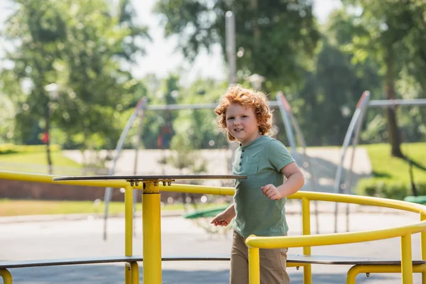 Cheerful Boy Looking Camera While Spending Time Playground — Stock Photo, Image