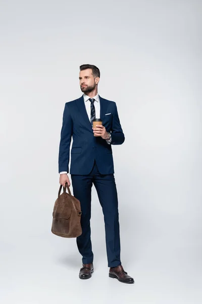 Full Length View Economist Leather Briefcase Coffee Black — Stock Photo, Image