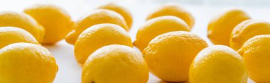 Lemons with light on white background, banner 