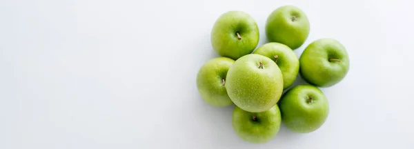 Вид Зверху Зелене Стигле Яблуко Білому Фоні Банер — стокове фото