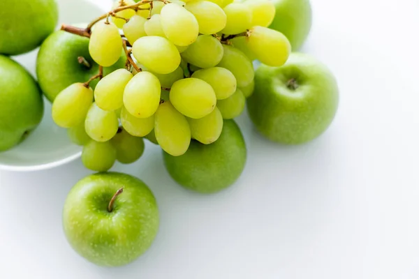 Top View Green Ripe Apples Grapes White — Fotografia de Stock
