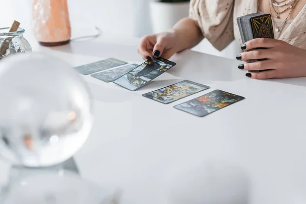 Kyiv Ukraine February 2022 Cropped View Fortune Teller Holding Tarot — Stock Photo, Image