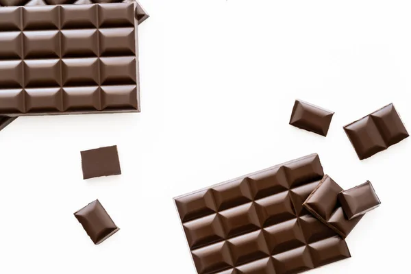 Top View Chocolate Bars Pieces Isolated White — 图库照片