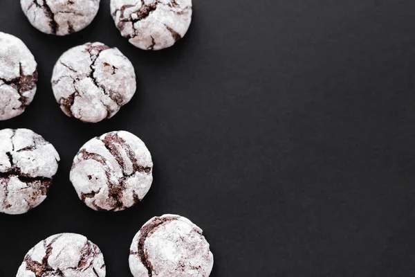 Top View Cookies Powdered Sugar Black Background — Stock Fotó