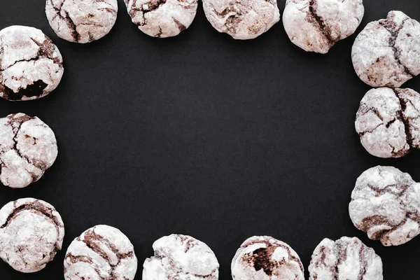 Top View Frame Biscuits Powdered Sugar Black Background — Stock Photo, Image