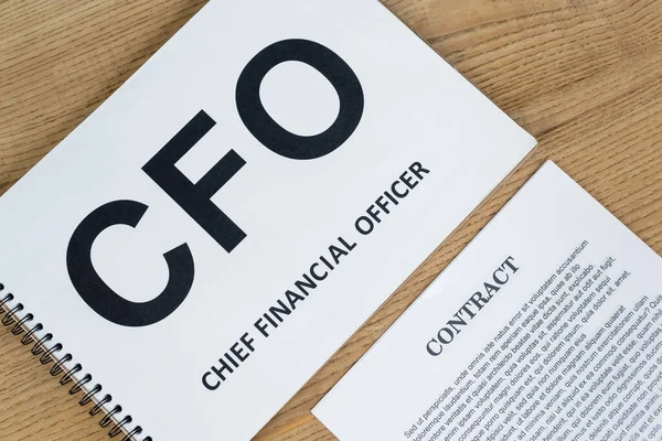 Top View Notebook Cfo Abbreviation Chief Financial Officer Lettering Contract — Stock Photo, Image