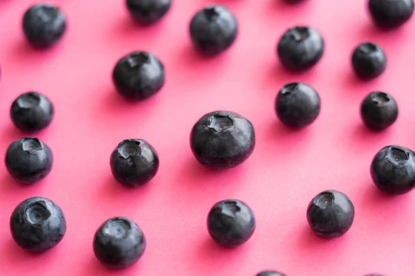 Close View Fresh Blueberries Pink Surface — Stock Photo, Image