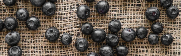 Top View Tasty Blueberries Sackcloth Banner — Stock Photo, Image