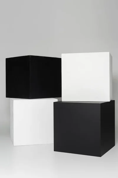 Black White Cubes Stacked Grey Background — Stock Photo, Image