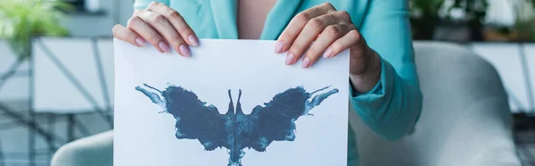 Cropped View Psychologist Holding Rorschach Test Consulting Room Banner — Zdjęcie stockowe