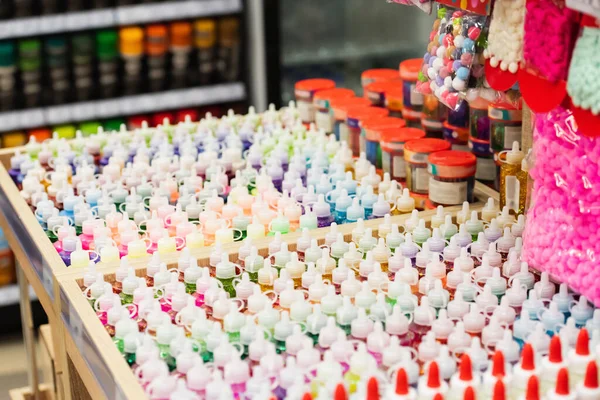 Glue Paints Push Pins Stationery Store — Stock Fotó