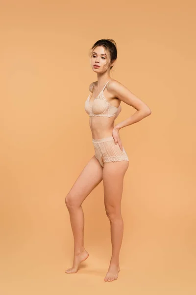 Full Length Slim Woman Perfect Skin Body Posing Δαντελωτό Εσώρουχο — Φωτογραφία Αρχείου