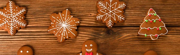 Blick von oben auf Lebkuchen auf Holzoberfläche, Banner — Stockfoto