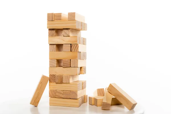 Blocks wood tower game on white background — Stock Photo