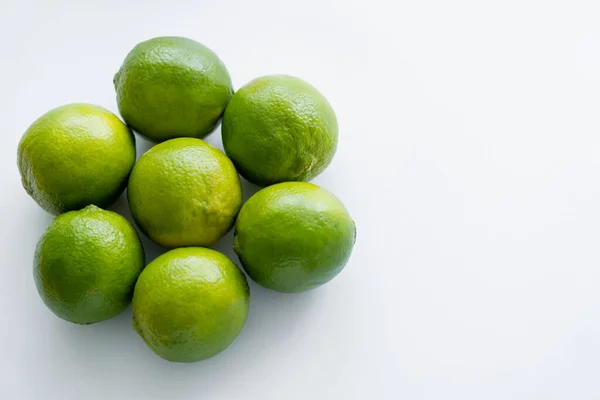 Top view of round limes on white background — Fotografia de Stock